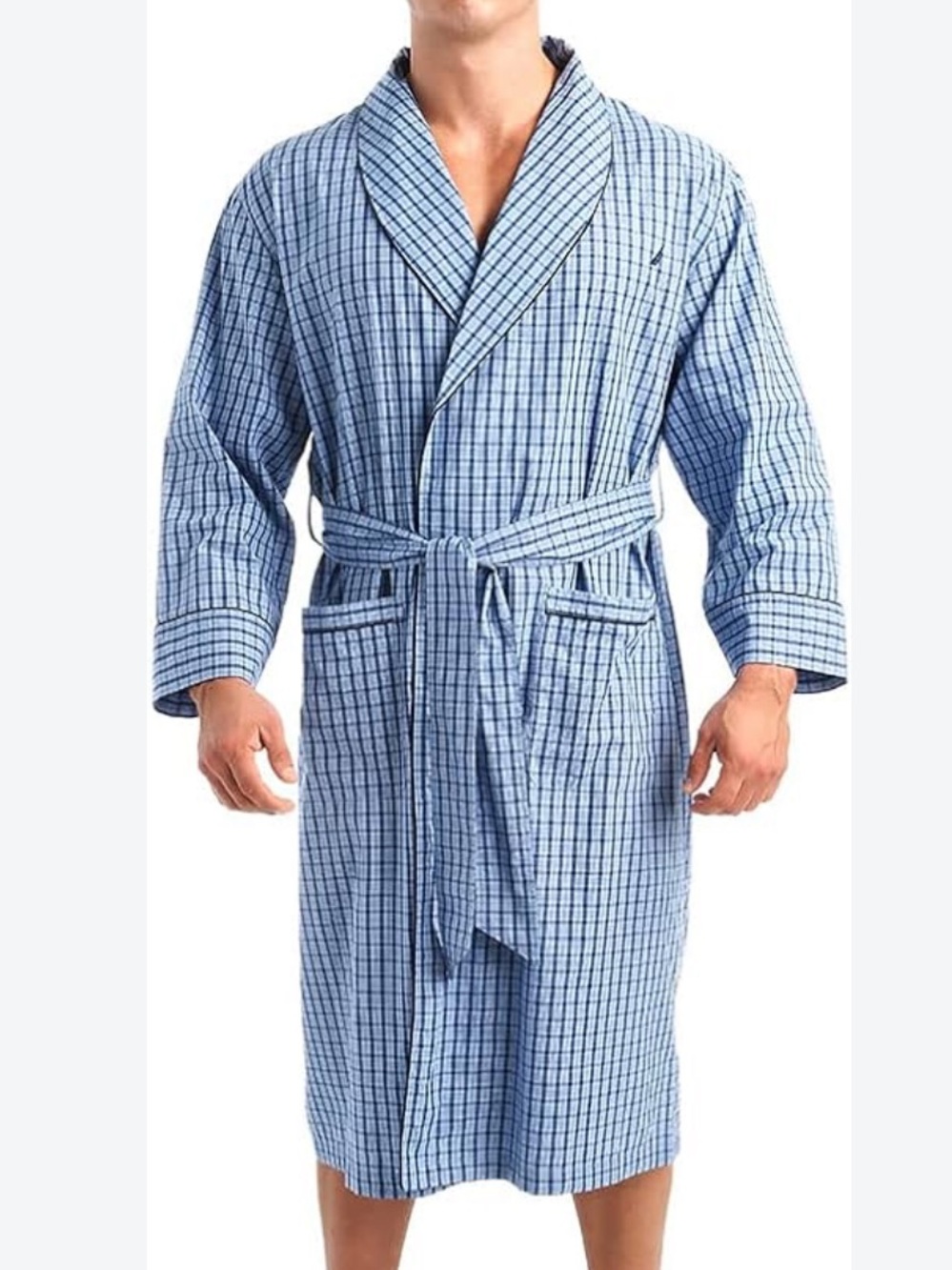 🧋NWT Nautica Men's Long Sleeve Lightweight Cotton Robe L/XL blue